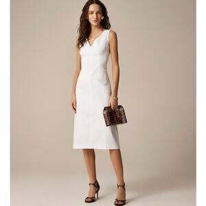 J.Crew Corset Midi Dress WMNS 2  White Stretch Twill V-Neck Sleeveless Back Zip